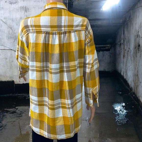 PaperMoon Mustard Flannel Plaid Oversized Button Down Shirt - Picture 11 of 16